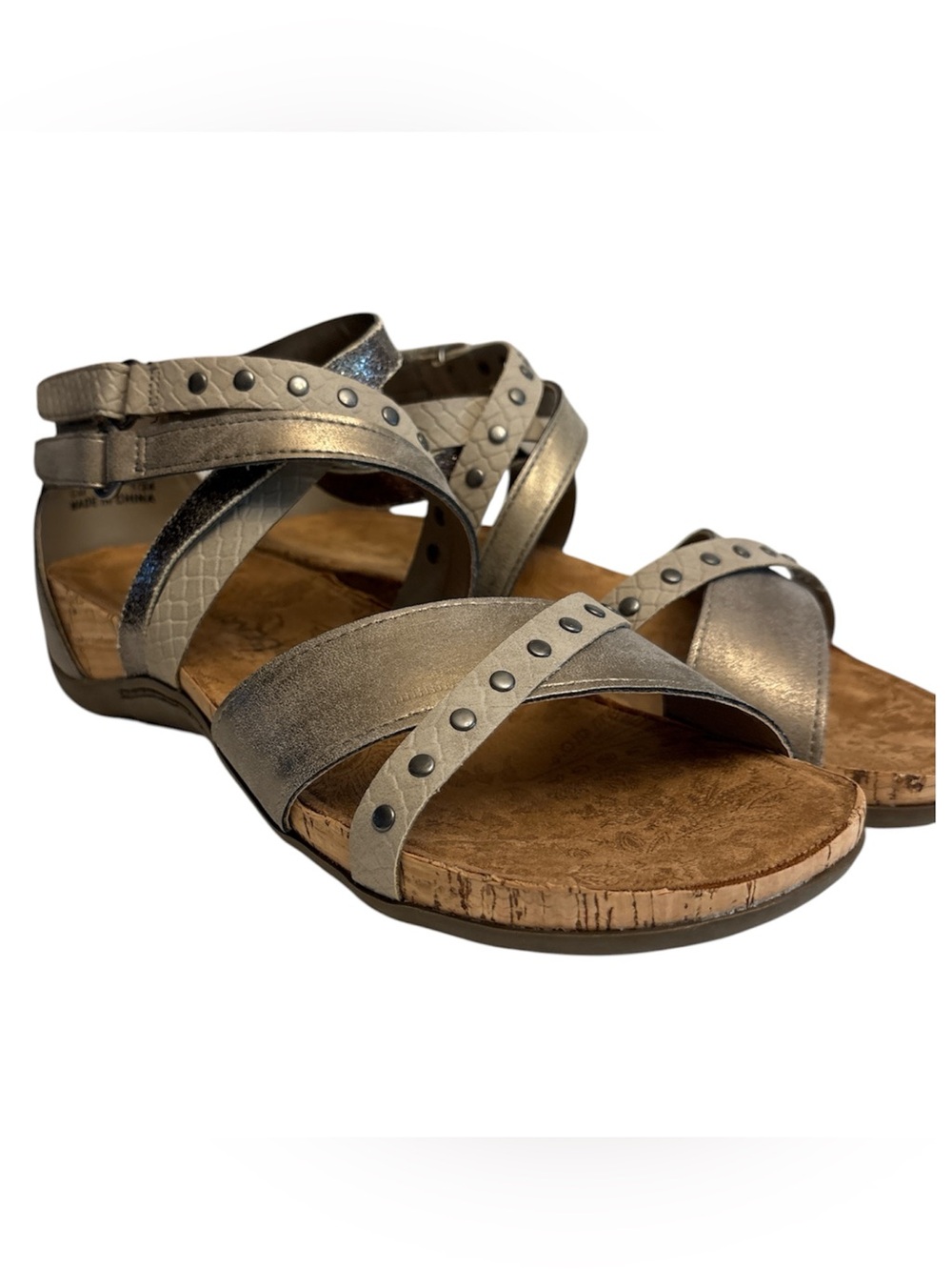 Bearpaw Julianna II Metallic Studded Crisscross Women’s Sandals pewter Size 7